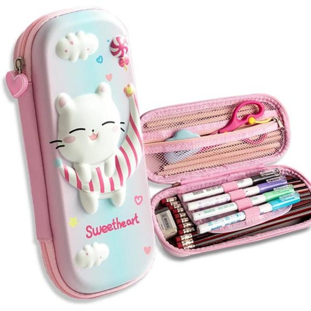 Pencil Case for Girls 3D EVA Cat Cartoon Storage Pouch Pen Holder for School